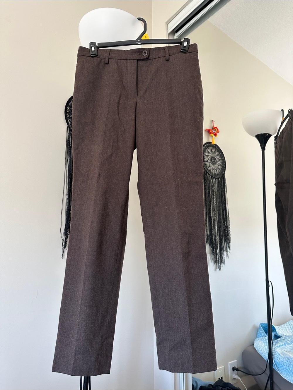 Women’s Classic Straight-Leg Dress Pants - Brown Wool